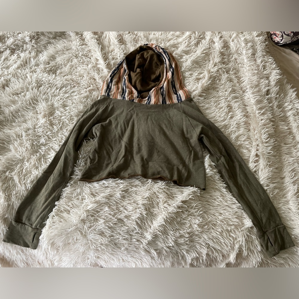 Handmade Hemp and Bamboo fleece Rooted Sprout cropped hoodie size small